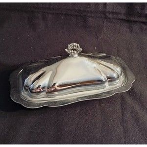 Vintage Silver Plate Butter Dish With Glass Tray